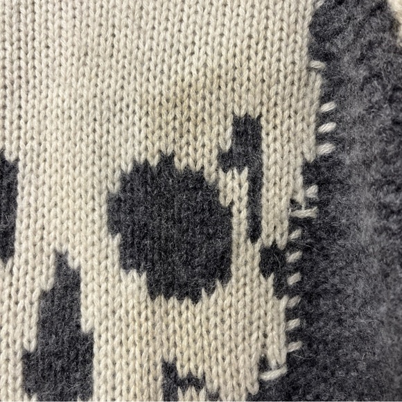 Skull Cashmere Chunky Knit Button Cardigan Sweater Colorblock Gray Oversized XS - Picture 4 of 13